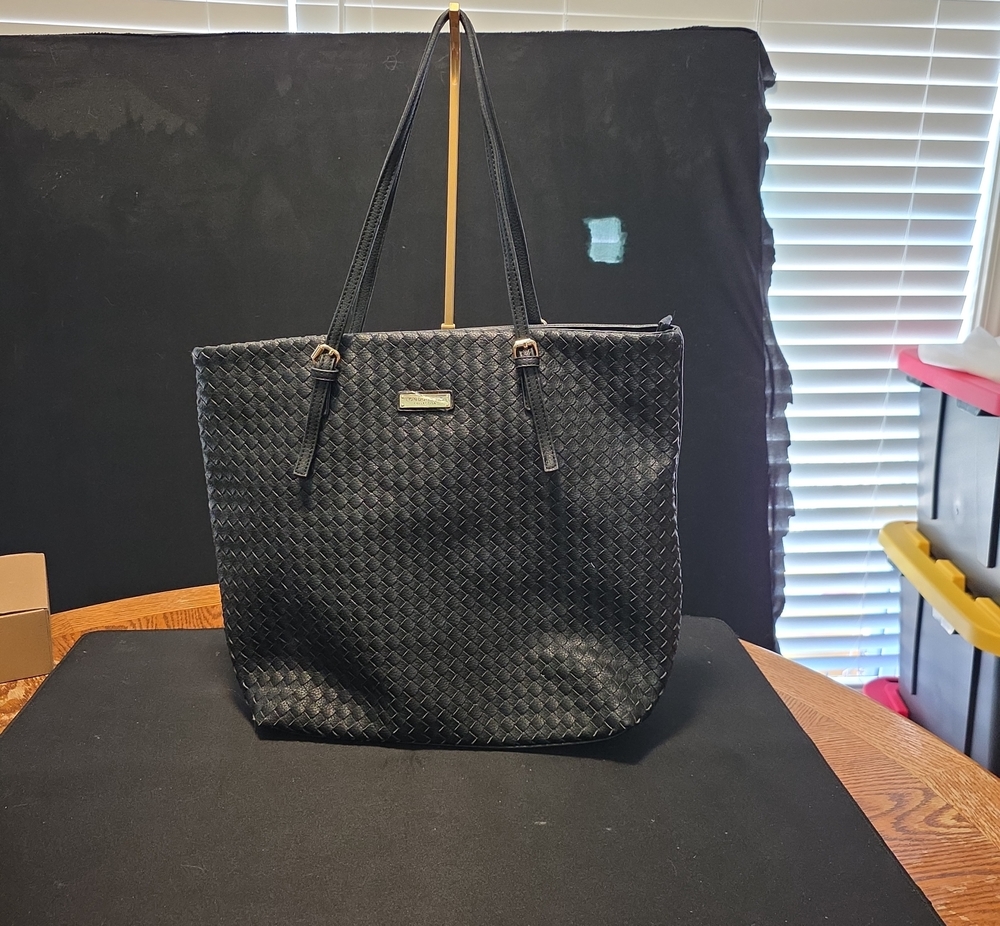 London Fog Black Woven Tote Bag